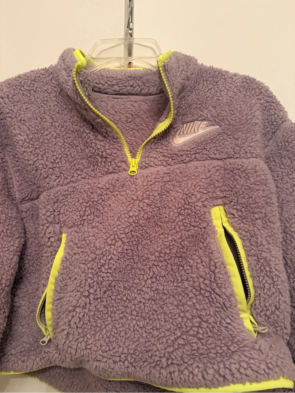 Nike Grey Sherpa Half-Zip Jacket with Neon Trim